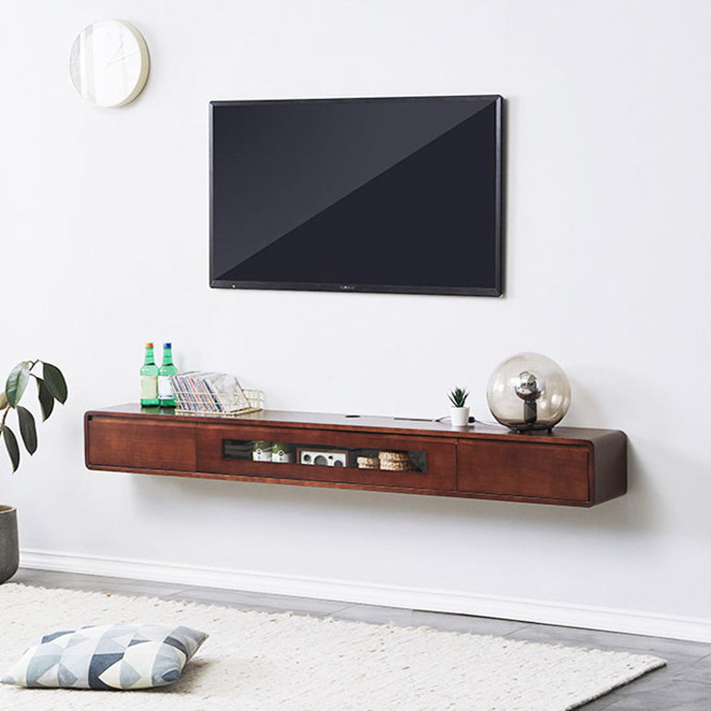 Rubberwood 9.45" D TV Stand Nordic Floating TV Stand with Storage Drawers Walnut Glass Clearhalo 'furn' 'furn_tv_stands_entertainment_centers' 'Furniture' 'Living Room Furniture' 'TV Stands & Entertainment Centers' 'TV Stands & Media Storage Furniture' 'tv_stands_entertainment_centers' 5944636