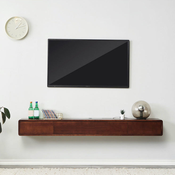 Rubberwood 9.45" D TV Stand Nordic Floating TV Stand with Storage Drawers Walnut Wood Clearhalo 'furn' 'furn_tv_stands_entertainment_centers' 'Furniture' 'Living Room Furniture' 'TV Stands & Entertainment Centers' 'TV Stands & Media Storage Furniture' 'tv_stands_entertainment_centers' 5944637