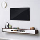 Rubberwood 9.45" D TV Stand Nordic Floating TV Stand with Storage Drawers Walnut White Glass Clearhalo 'furn' 'furn_tv_stands_entertainment_centers' 'Furniture' 'Living Room Furniture' 'TV Stands & Entertainment Centers' 'TV Stands & Media Storage Furniture' 'tv_stands_entertainment_centers' 5944638