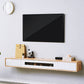 Rubberwood 9.45" D TV Stand Nordic Floating TV Stand with Storage Drawers Natural White Glass Clearhalo 'furn' 'furn_tv_stands_entertainment_centers' 'Furniture' 'Living Room Furniture' 'TV Stands & Entertainment Centers' 'TV Stands & Media Storage Furniture' 'tv_stands_entertainment_centers' 5944640