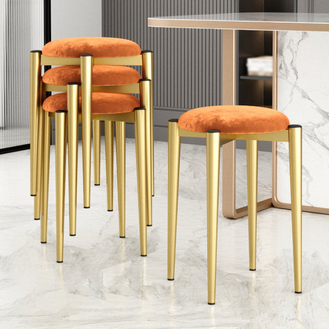 Modern Tear Resistant Pouf Circle Shape Dark Green Velvet Ottoman Orange 4 Piece Set Clearhalo 'furn' 'furn_ottomans_poufs' 'Furniture' 'Living Room Furniture' 'Ottomans & Poufs' 'ottomans_poufs' 5944683