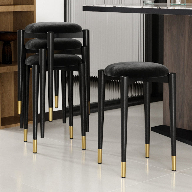 Modern Tear Resistant Pouf Circle Shape Dark Green Velvet Ottoman Gloss Black 4 Piece Set Clearhalo 'furn' 'furn_ottomans_poufs' 'Furniture' 'Living Room Furniture' 'Ottomans & Poufs' 'ottomans_poufs' 5944711