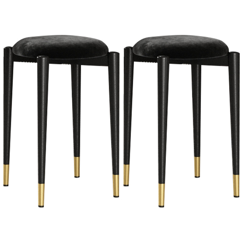 Modern Tear Resistant Pouf Circle Shape Dark Green Velvet Ottoman Gloss Black 2 Piece Set Clearhalo 'furn' 'furn_ottomans_poufs' 'Furniture' 'Living Room Furniture' 'Ottomans & Poufs' 'ottomans_poufs' 5944712