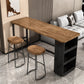 Juego de mesa de pub rectangular industrial, mesa de mostrador de madera de 1/3 piezas con taburetes sin respaldo