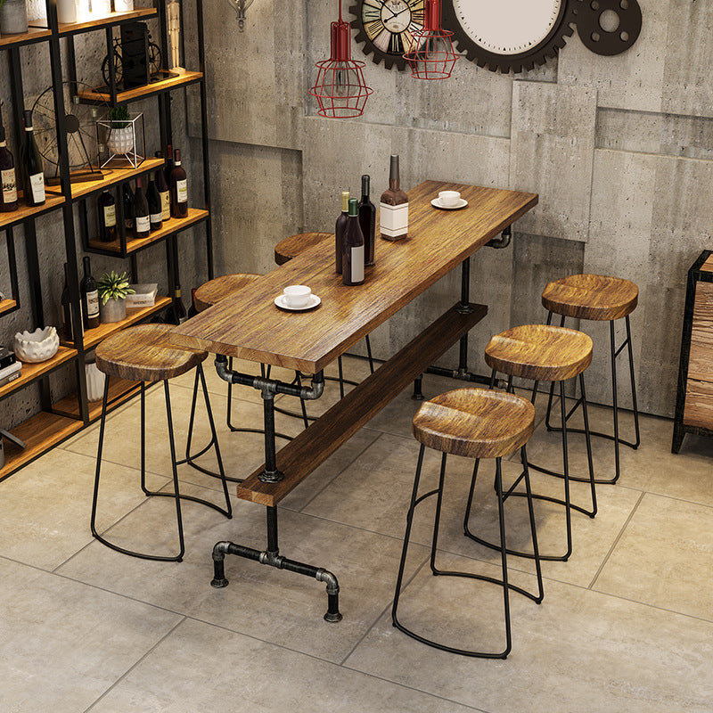 Industrial Pub Dining Set 1/4/7 Pieces Trestle Coffee Shop Wood Pub Table Set