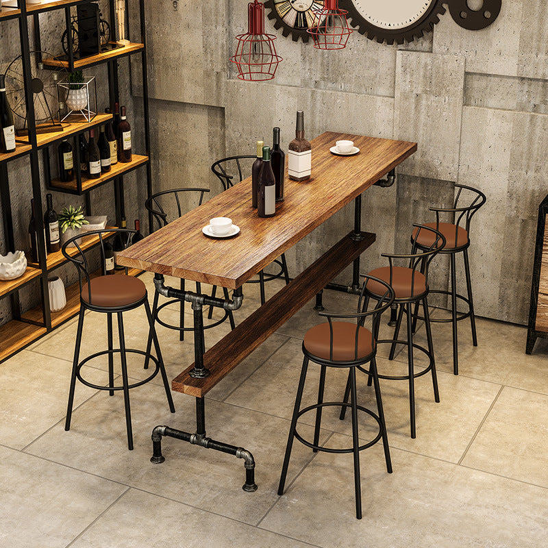 Industrial Pub Dining Set 1/4/7 Pieces Trestle Coffee Shop Wood Pub Table Set