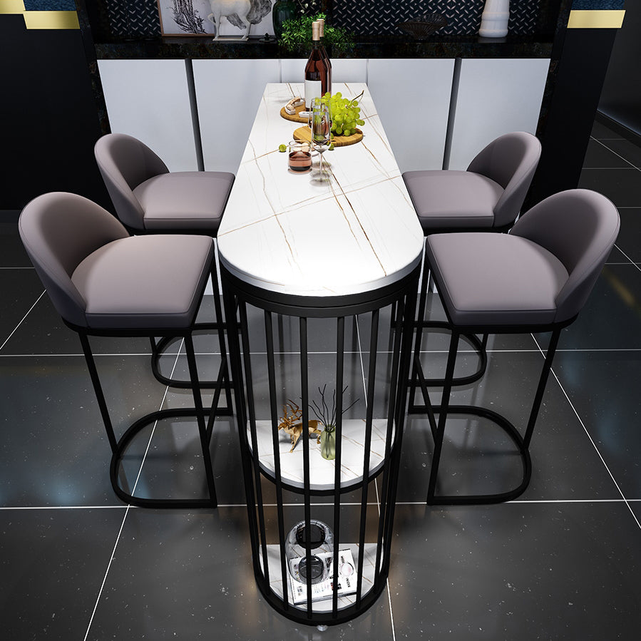 Glam Indoor Counter Height Set Stone and Metal 1/2/5 Pieces Storage Pub Dining Set 5 Pieces: Black Table, 4 Black Stools Clearhalo 'Bar Furniture' 'furn' 'furn_home_bar_bar_sets' 'Furniture' 'Home Bars & Bar Sets' 'home_bar_bar_sets' 'Kitchen & Dining Furniture' 5944894