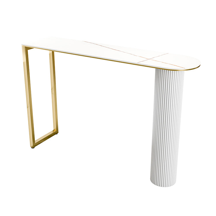 Glam White Bar Pub Table Set 1/5 Pcs Metal Base Bar Table and Stools White-Gold 71"L x 16"W Clearhalo 'Bar Furniture' 'furn' 'furn_home_bar_bar_sets' 'Furniture' 'Home Bars & Bar Sets' 'home_bar_bar_sets' 'Kitchen & Dining Furniture' 5944978