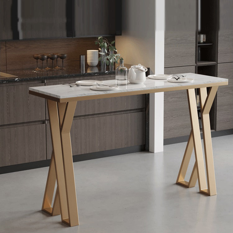 Glam Bar Table Set 1/2/5 Pieces Rectangle Bar Table with Metal High Stools for Kitchen White 71"L x 18"W Clearhalo 'Bar Furniture' 'furn' 'furn_home_bar_bar_sets' 'Furniture' 'Home Bars & Bar Sets' 'home_bar_bar_sets' 'Kitchen & Dining Furniture' 5945081
