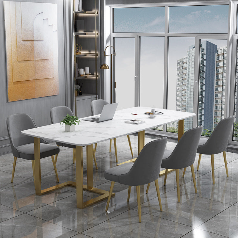 Contemporary Style Rectangle Table Set 1/2/7 Pieces Dining Set for Home 7 Pieces: Table, 6 Grey Chairs Clearhalo 'Dining Room Sets' 'Dining Tables & Seating' 'dining_room_set' 'furn' 'furn_dining_room_set' 'Furniture' 'Kitchen & Dining Furniture' 5945191