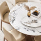 Modern Rotatable Round Table Set 1/4/5/7 Pieces Sintered Stone Top Wooden Round Table Set