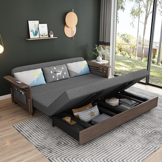 Stoffsofa Bett mit 3 Kissen Massivholzsofa im Walnuss -Finish