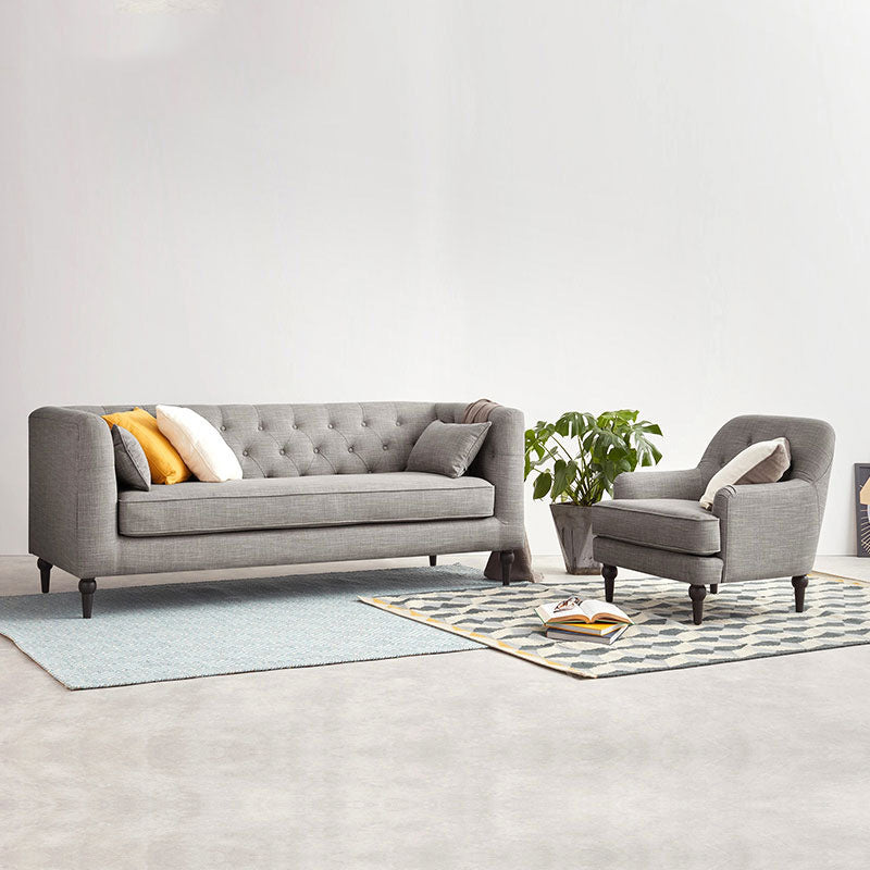 Tufted Fabric Sofa with Tuxedo Arm in Gray Contemporary Style Clearhalo 'furn' 'furn_sofas' 'Furniture' 'Living Room Furniture' 'Sofa' 'sofas' 5945532