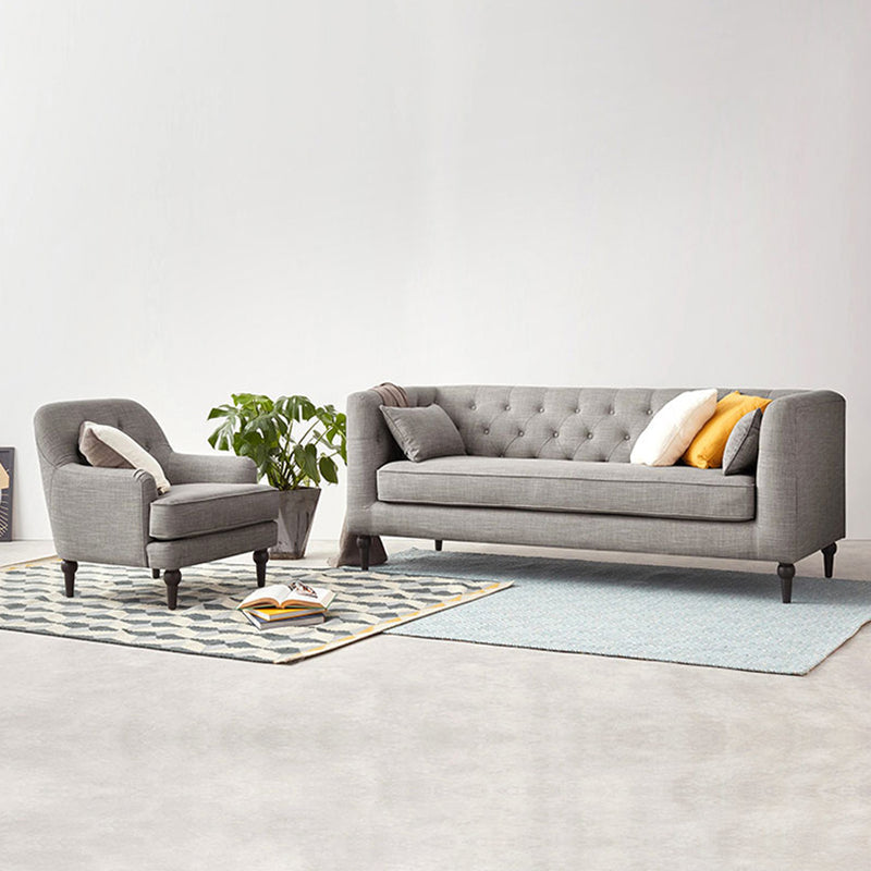Tufted Fabric Sofa with Tuxedo Arm in Gray Contemporary Style Clearhalo 'furn' 'furn_sofas' 'Furniture' 'Living Room Furniture' 'Sofa' 'sofas' 5945533
