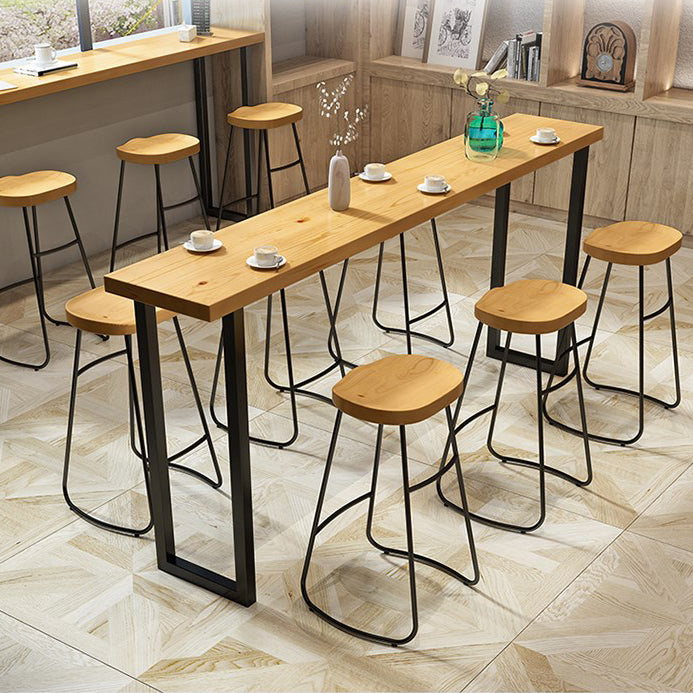 Solid Wood Bar Stool and Table Set 1/4/7 Pcs Black Iron Base Bar Table and Stools Clearhalo 'Bar Furniture' 'furn' 'furn_home_bar_bar_sets' 'Furniture' 'Home Bars & Bar Sets' 'home_bar_bar_sets' 'Kitchen & Dining Furniture' 5945653