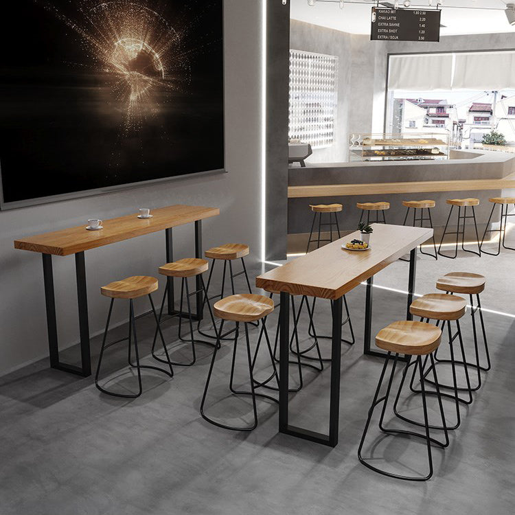 Solid Wood Bar Stool and Table Set 1/4/7 Pcs Black Iron Base Bar Table and Stools Clearhalo 'Bar Furniture' 'furn' 'furn_home_bar_bar_sets' 'Furniture' 'Home Bars & Bar Sets' 'home_bar_bar_sets' 'Kitchen & Dining Furniture' 5945661