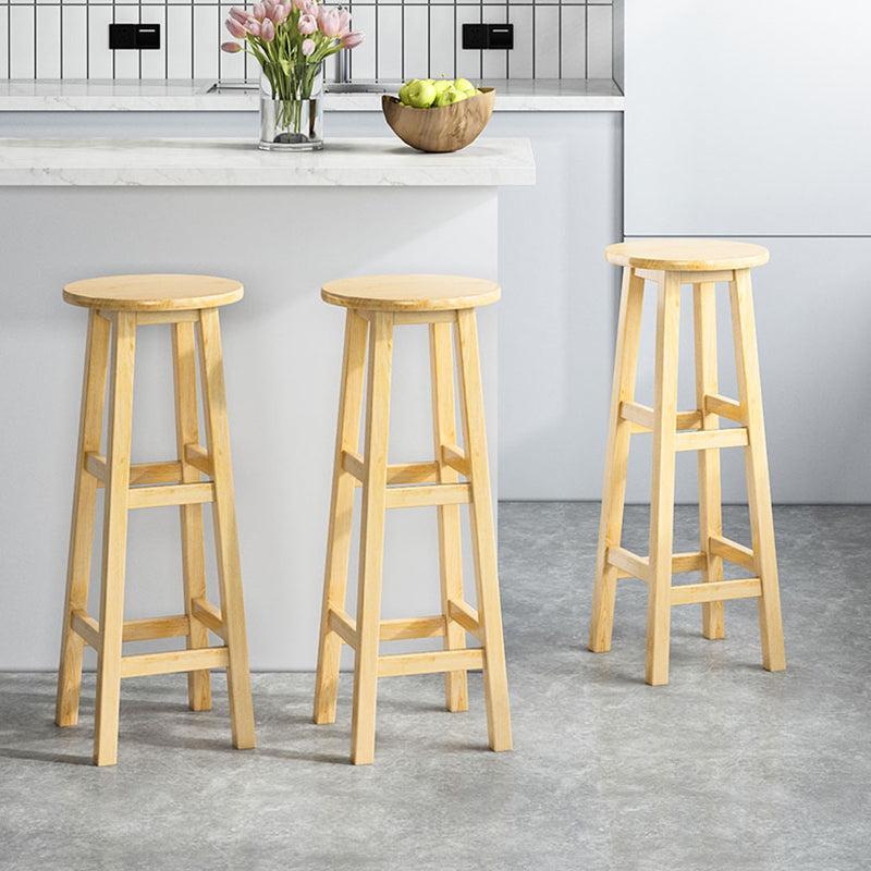 Contemporary Backless Rubberwood Stool Natural Footrest Barstool