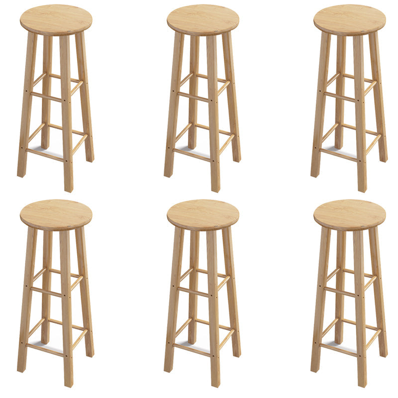 Contemporary Backless Rubberwood Stool Natural Footrest Barstool