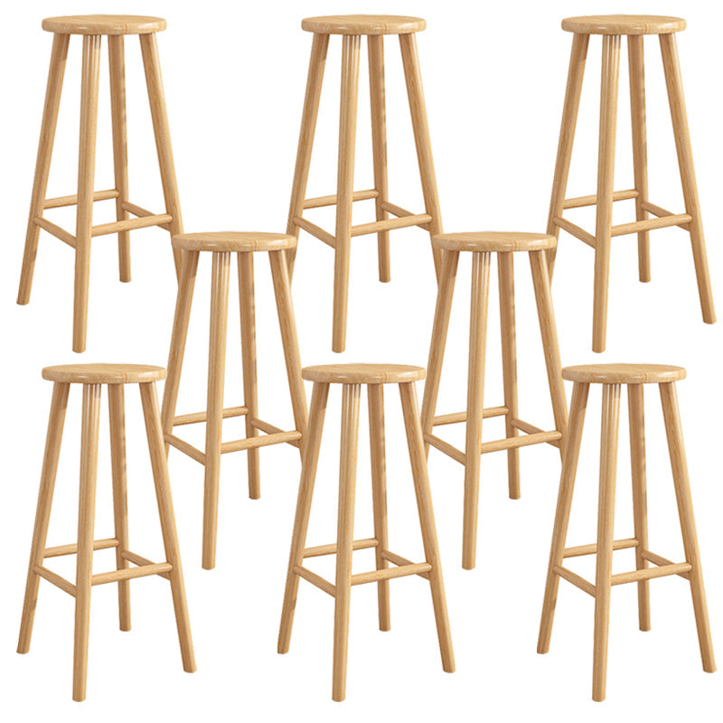 Contemporary Backless Rubberwood Stool Natural Footrest Barstool