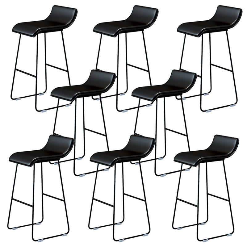 Industrial Armless Counter Stool Solid Wave Seat Bar Chair with Metal Legs Black 8 Piece Set Clearhalo 'Bar Furniture' 'Bar Stools' 'bar_stools' 'furn' 'furn_bar_stools' 'Furniture' 'Kitchen & Dining Furniture' 5946486