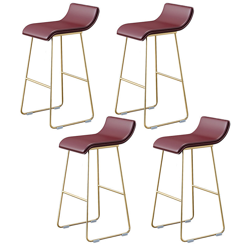 Industrial Armless Counter Stool Solid Wave Seat Bar Chair with Metal Legs Gold-Brown 4 Piece Set Clearhalo 'Bar Furniture' 'Bar Stools' 'bar_stools' 'furn' 'furn_bar_stools' 'Furniture' 'Kitchen & Dining Furniture' 5946523