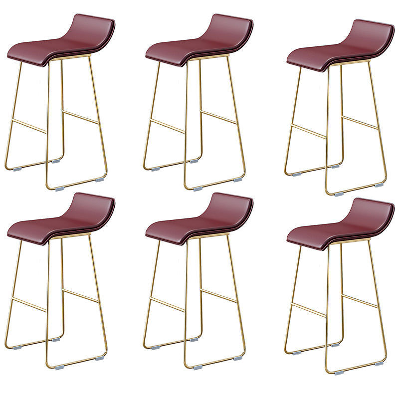 Industrial Armless Counter Stool Solid Wave Seat Bar Chair with Metal Legs Gold-Brown 6 Piece Set Clearhalo 'Bar Furniture' 'Bar Stools' 'bar_stools' 'furn' 'furn_bar_stools' 'Furniture' 'Kitchen & Dining Furniture' 5946524