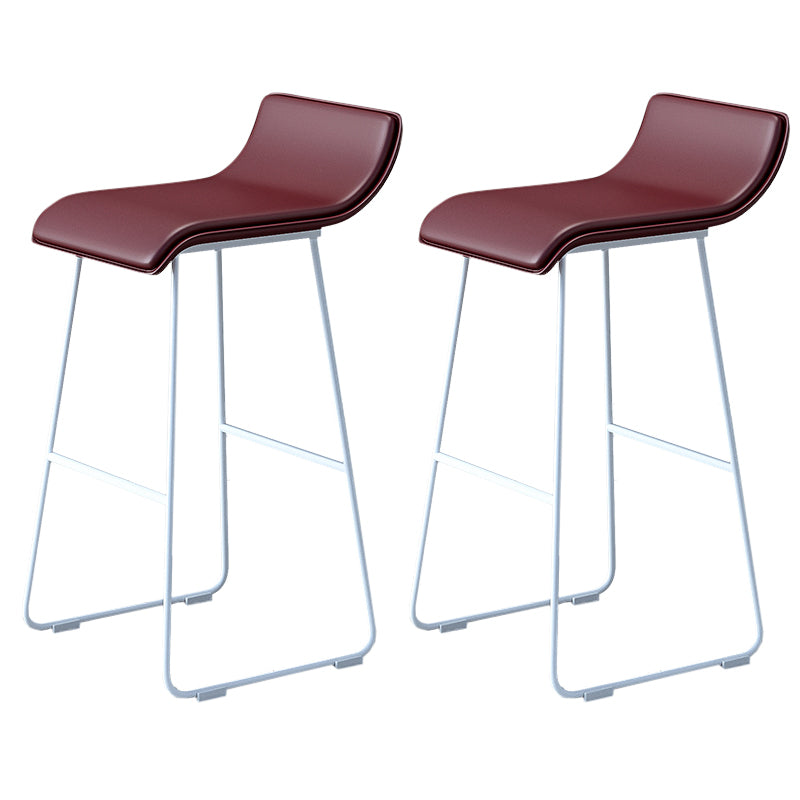 Industrial Armless Counter Stool Solid Wave Seat Bar Chair with Metal Legs White-Brown 2 Piece Set Clearhalo 'Bar Furniture' 'Bar Stools' 'bar_stools' 'furn' 'furn_bar_stools' 'Furniture' 'Kitchen & Dining Furniture' 5946527