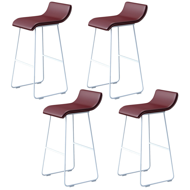 Industrial Armless Counter Stool Solid Wave Seat Bar Chair with Metal Legs White-Brown 4 Piece Set Clearhalo 'Bar Furniture' 'Bar Stools' 'bar_stools' 'furn' 'furn_bar_stools' 'Furniture' 'Kitchen & Dining Furniture' 5946528