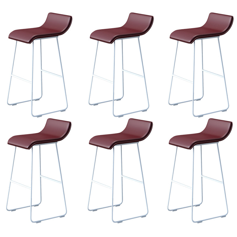 Industrial Armless Counter Stool Solid Wave Seat Bar Chair with Metal Legs White-Brown 6 Piece Set Clearhalo 'Bar Furniture' 'Bar Stools' 'bar_stools' 'furn' 'furn_bar_stools' 'Furniture' 'Kitchen & Dining Furniture' 5946529