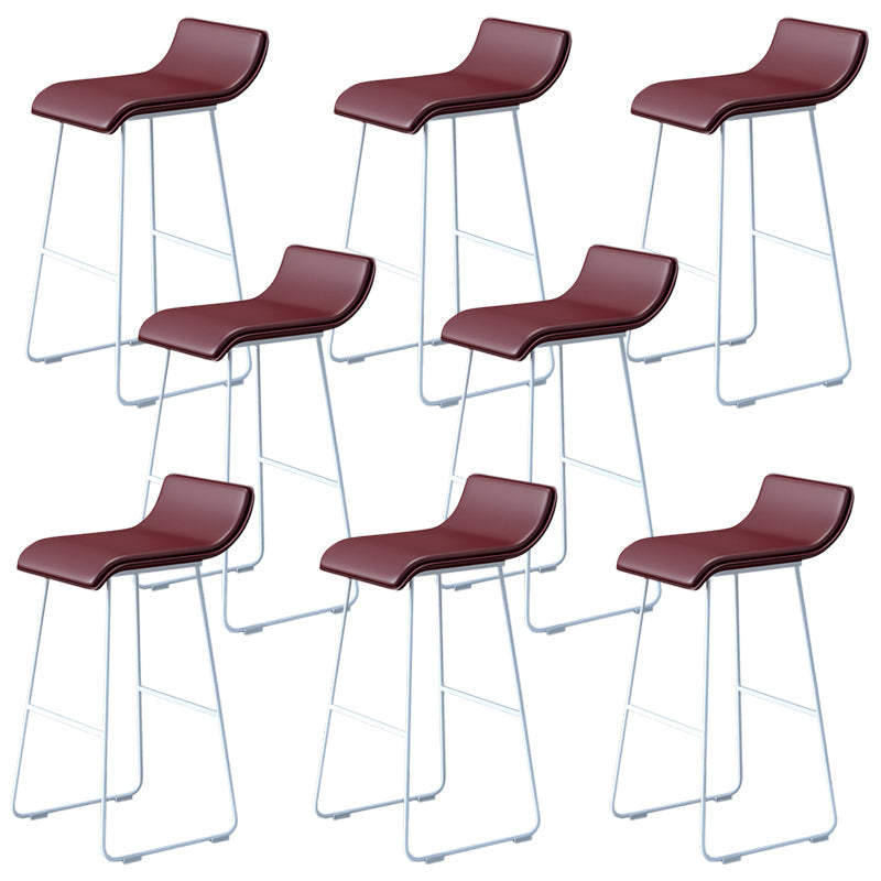 Industrial Armless Counter Stool Solid Wave Seat Bar Chair with Metal Legs White-Brown 8 Piece Set Clearhalo 'Bar Furniture' 'Bar Stools' 'bar_stools' 'furn' 'furn_bar_stools' 'Furniture' 'Kitchen & Dining Furniture' 5946530