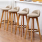 Scandinavian Wood Barstool Low Back Fabric Upholstered Counter Stool in Matte Finish