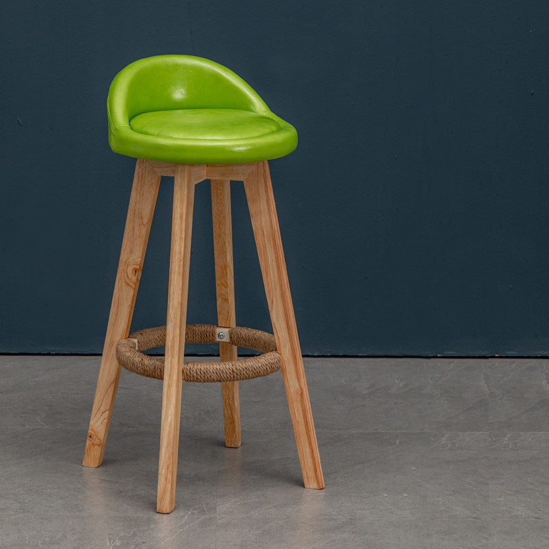 Scandinavian Wood Barstool Low Back Fabric Upholstered Counter Stool in Matte Finish