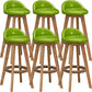 Scandinavian Wood Barstool Low Back Fabric Upholstered Counter Stool in Matte Finish