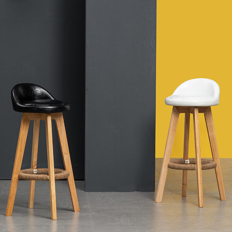 Scandinavian Wood Barstool Low Back Fabric Upholstered Counter Stool in Matte Finish