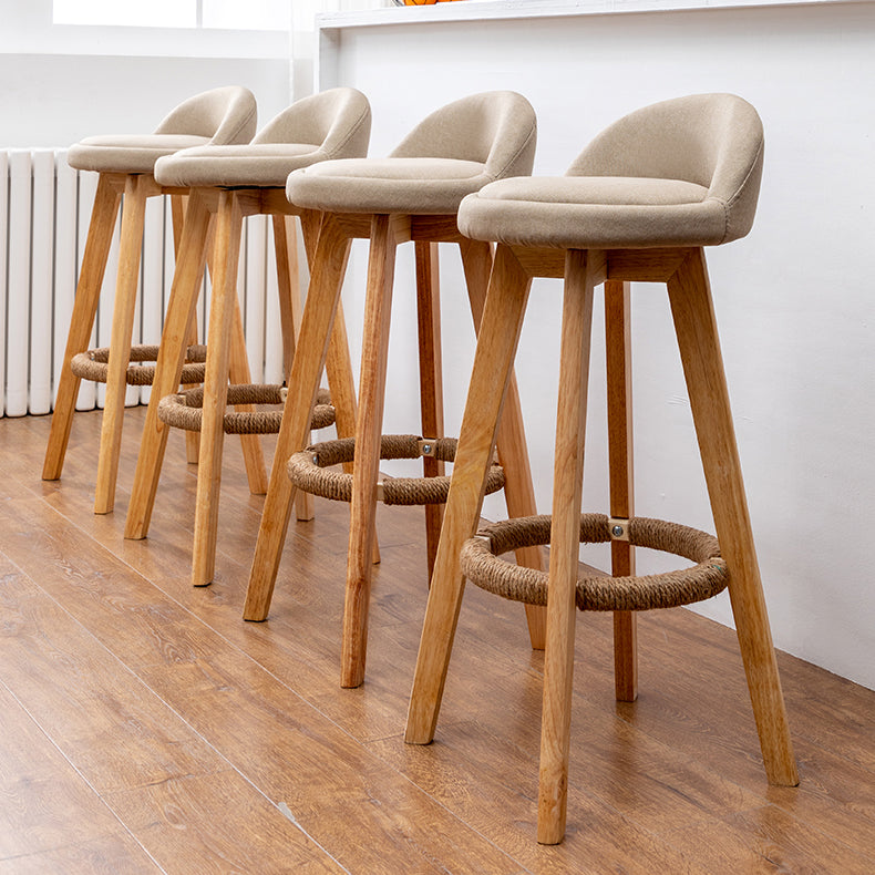 Scandinavian Wood Barstool Low Back Fabric Upholstered Counter Stool in Matte Finish