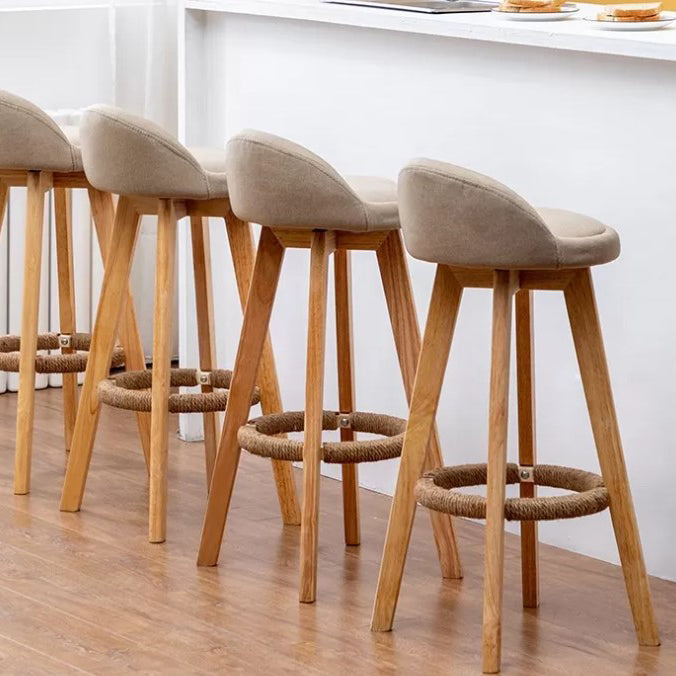 Scandinavian Wood Barstool Low Back Fabric Upholstered Counter Stool in Matte Finish