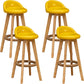 Scandinavian Wood Barstool Low Back Fabric Upholstered Counter Stool in Matte Finish