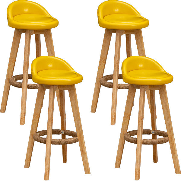 Scandinavian Wood Barstool Low Back Fabric Upholstered Counter Stool in Matte Finish