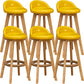 Scandinavian Wood Barstool Low Back Fabric Upholstered Counter Stool in Matte Finish