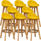 Scandinavian Wood Barstool Low Back Fabric Upholstered Counter Stool in Matte Finish