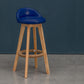 Scandinavian Wood Barstool Low Back Fabric Upholstered Counter Stool in Matte Finish