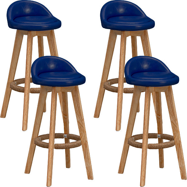 Scandinavian Wood Barstool Low Back Fabric Upholstered Counter Stool in Matte Finish