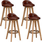 Scandinavian Wood Barstool Low Back Fabric Upholstered Counter Stool in Matte Finish