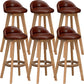 Scandinavian Wood Barstool Low Back Fabric Upholstered Counter Stool in Matte Finish