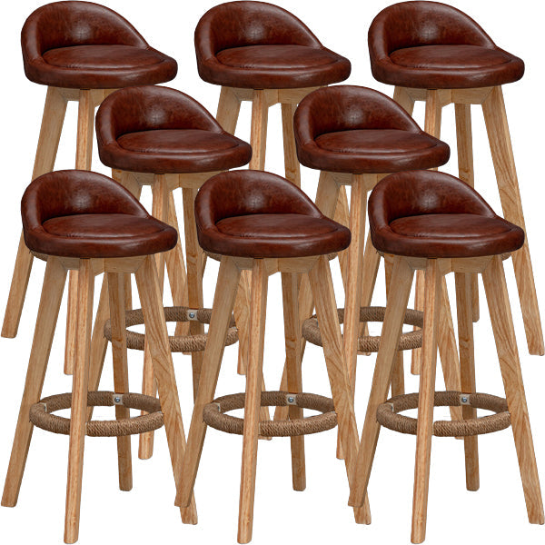 Scandinavian Wood Barstool Low Back Fabric Upholstered Counter Stool in Matte Finish