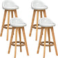 Scandinavian Wood Barstool Low Back Fabric Upholstered Counter Stool in Matte Finish