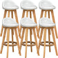 Scandinavian Wood Barstool Low Back Fabric Upholstered Counter Stool in Matte Finish