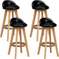 Scandinavian Wood Barstool Low Back Fabric Upholstered Counter Stool in Matte Finish