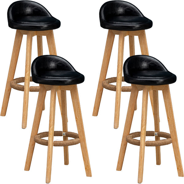 Scandinavian Wood Barstool Low Back Fabric Upholstered Counter Stool in Matte Finish