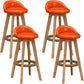 Scandinavian Wood Barstool Low Back Fabric Upholstered Counter Stool in Matte Finish
